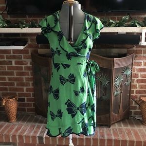 Nanette Lepore Silk Bow Print Wrap Dress